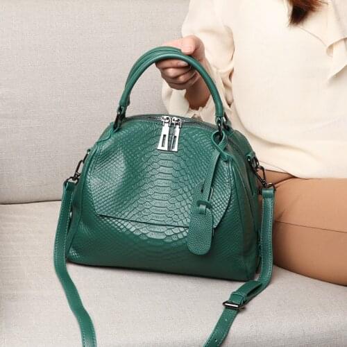 Green Top Handbag Luxury Brand 100% Genuine Leather Ladies Handbag Crocodile Pattern Shoulder Messenger Bag Tote Bag Red