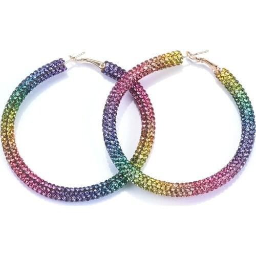 Fashion Simple Big Circle Earrings Women Luxury Multicolor Rhinestone Drop Earrings Female Elegant Statement ZA Earring Jewelry