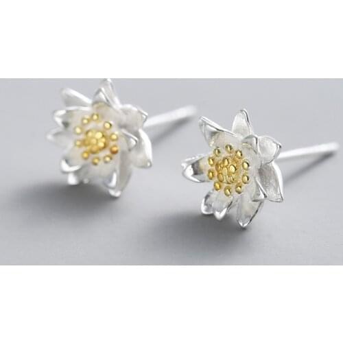 100% 925 Sterling Silver Flower Stud Earrings For Women Sterling-silver-jewelry pendientes Brincos