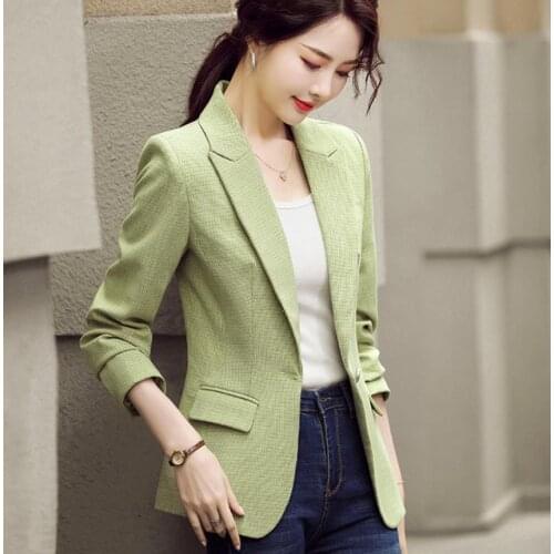 Spring Autumn Professional Plaid Notched Office Lady Suit Blazers For Women Formal Single Button Business Plus Size 4xl Coats