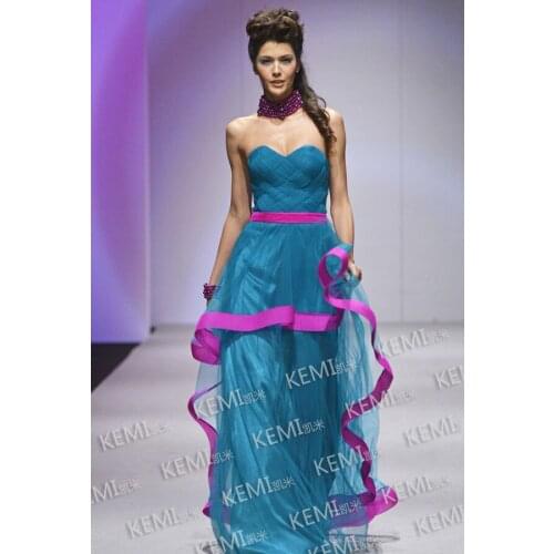 Free shipping party gown robe de soiree 2016 new fashion colorful evening gown blue vestidos de novia tulle long prom Dresses