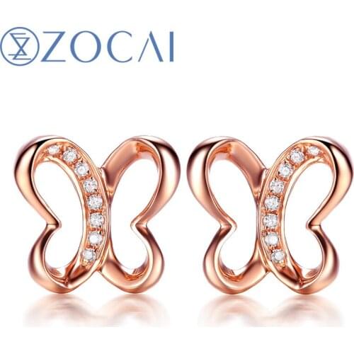 ZOCAI Brand butterfly earrings 0.03 ct natural genuine diamond 18K rose gold earrings fine jewelry E00779