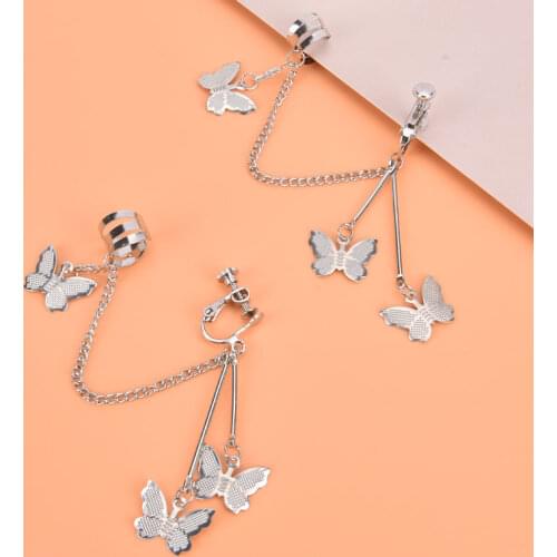 1 Pair Fashion Butterfly Clip Earrings Ear hook Stainless Steel Ear Clips Double pierced Earring Earrings Women Girls Jewelry