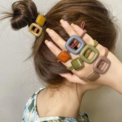 1 Pcs Fashion Elastic Rubber Band Women Headwear Hairband Hollow Square Matte Metal Hair Rope Girls Ponytail Hair Accessories