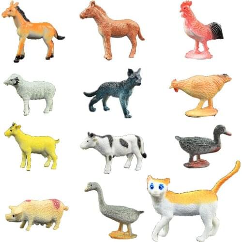12 PCs/set Plastic Mini For Kid Animal Model Pig Duck Ornaments Simulation Poultry Toy Mixed Dog Cat Cow Intelligence Farm