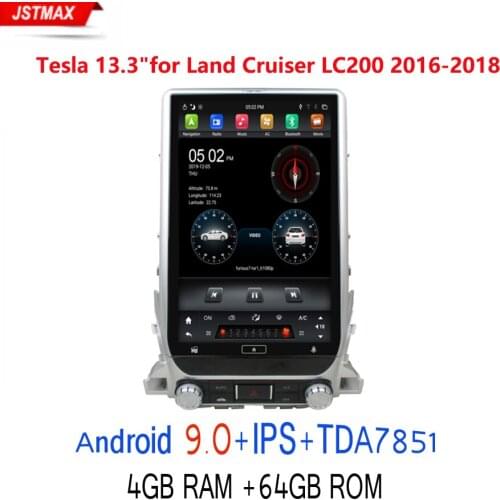 1920*1080 IPS PX6 Tesla style 13.3" Android 9.0 Car GPS multimedia for Toyota Land Cruiser LC200 2018 AutoRadio Bluetooth 5.0