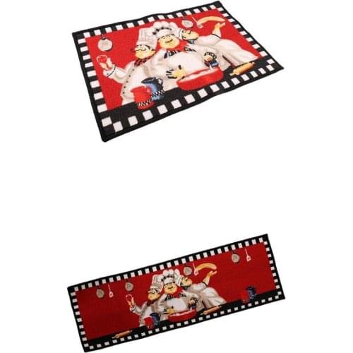 2 Pcs Set Chef Area Rug Anti-Skid Throw Rugs Runner for Kitchen and Entryway, Red/White