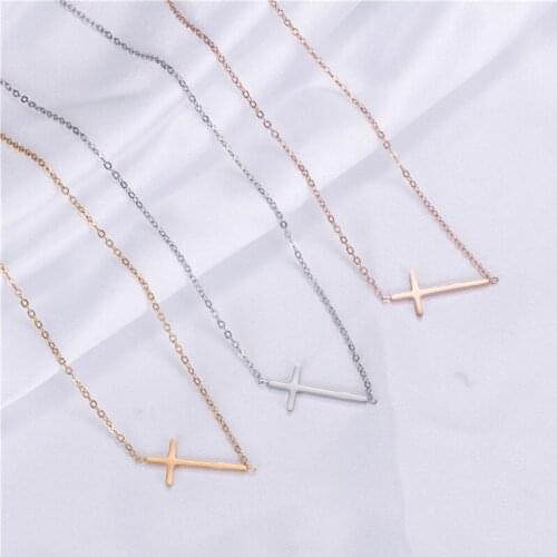 2021 Simple Cross Pendant Chain Geometric Cross Necklace Mens And Womens Cross Steel Necklace