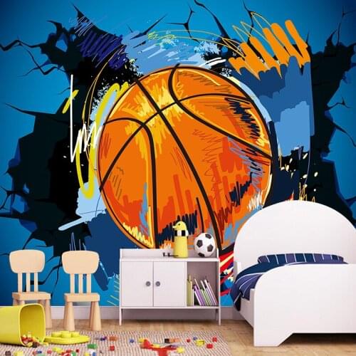 3D Cartoon Basketball Broken Wall Mural Graffiti Wallpaper Children Kids Bedroom Bar Background Wall Painting Modern Wallpapers