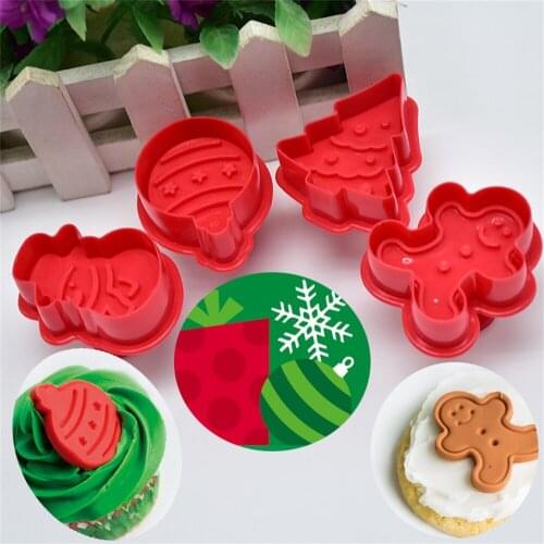 4Pcs Christmas Tree Gingerbread Man Mold DIY 3D Stamp Cookie Cutter Mold Baking Gingerbread House Christmas Cookie Cutters