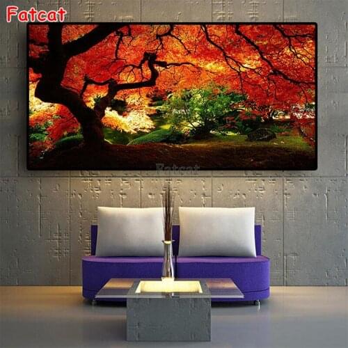 5d photo Round Diamond Painting Natural scenery, red leaf tree Full Drill Square Mosaic Decor Handmade Embroidery Gift PP1922