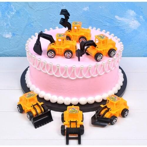 6pcs/set Cartoon Engineering Truck Excavator Cake Decor Dessert Ornament Wedding Festival Childrens Day Birthday Party Decor