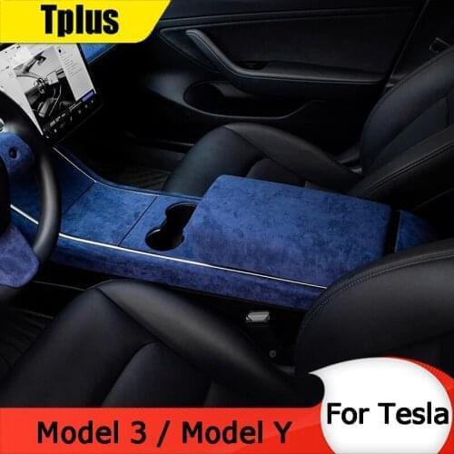 Tplus Car Center Console Storage Box Protective Cover For Tesla Model 3 / Model Y Winter Armrest Suede Film Styling Accessories