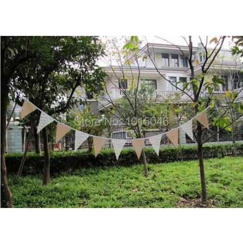 Free Shipping 11pcs/set Pennants Wedding Lace Burlap Hessian Banner Bunting Pennants Party Decoration Favor Photo Props