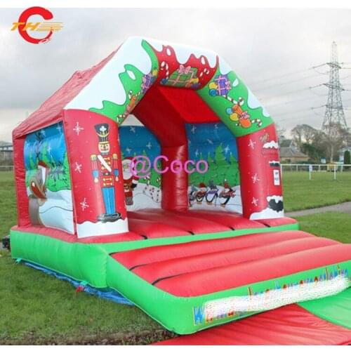 Free shipping to door,4x3m cheap christmas inflatable bounce house, Santa Claus inflatable jumping castle for party
