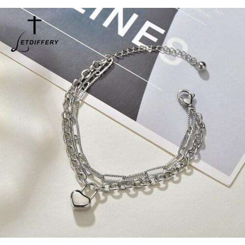 Letdiffery High Quality 2 Layers Heart Bracelets Never Fade Stainless Steel Women Chain Bracelets Birthday Gifts