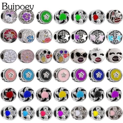 Buipoey Round Enamel Flowers Windmill Beaded Crystal Series Beaded Charm Fit Original Brand Bracelet DIY Jewelry Accessories