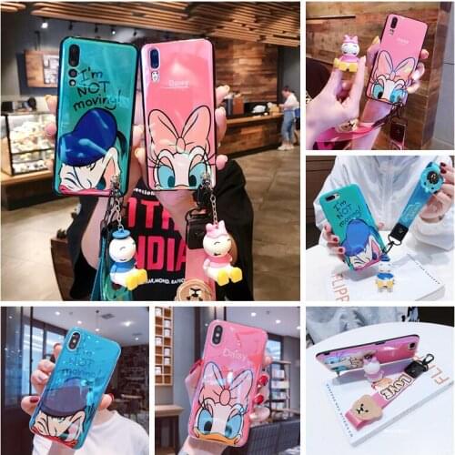 Disney Donald Duck Daisy Shiny Phone Case for iPhone 11 Pro Max mini 6 7 8 plus XR X XS MAX SE Anime shockproof shell with rope