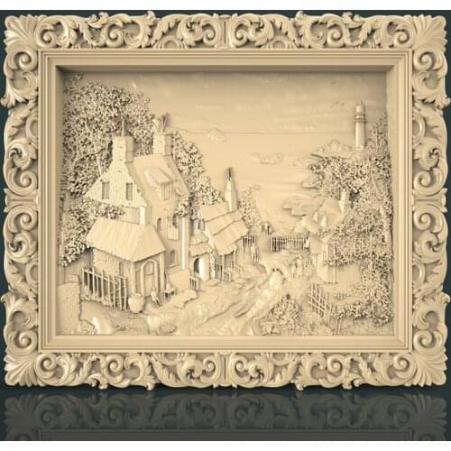 Decor Painting 3d STL Model for CNC Router 3D Printer Artcam Aspire Bas Relief - Europe Countryside