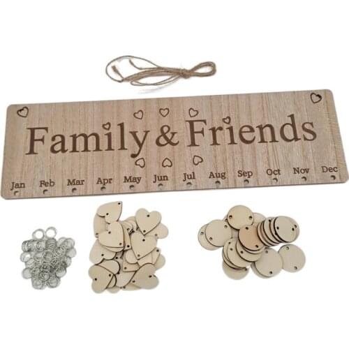 Wooden Family Birthday Reminder Calendar Board Decorative Birthday Tracker Plaque Wall Hanging