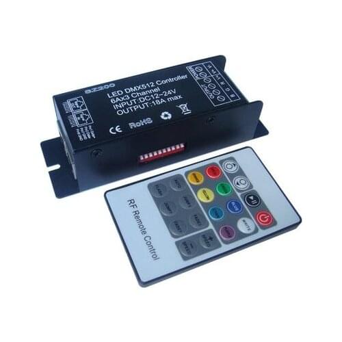 DMX512 LED RGB Controller Decoder with 20 key RF remote controller 3 channels 18A PWM DC12V 24v for 5050 3528 RGB Strip module