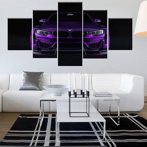 Canvas Wall Art HD Printed Painting Frame Modern Pictures 5 Pieces Black Sport Car Poster Home Decor For Living Room