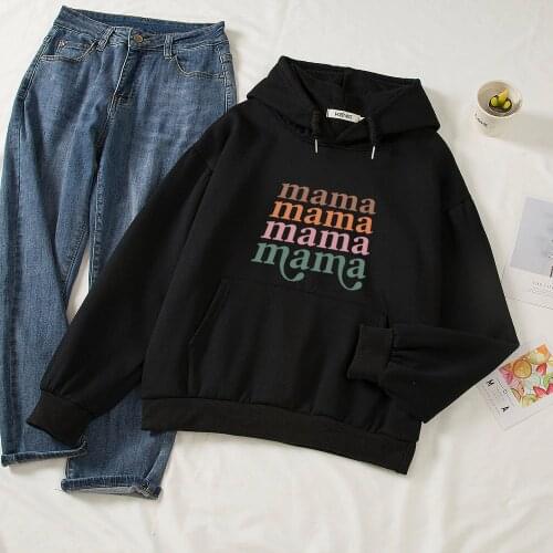 Womens Jacket Oversized Hoodie Mama Print Cotton Hoodies Women Black Pullover Women Aesthetic Clothes Graphic Long Sleeve