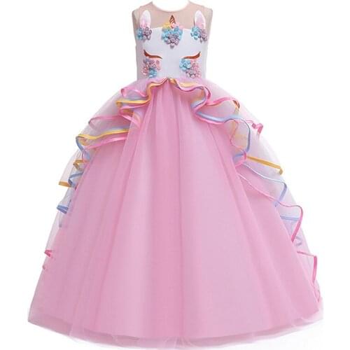Summer Kids Long Dress For Girls Unicorn Party Ball Gown Teens Rainbow Princess Dresses Childrens Carnival Costume Girl Clothes