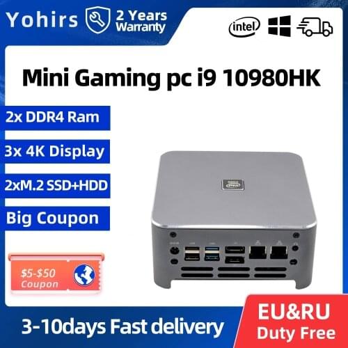 Mini Pc 10th Gen Core i9 10980HK 10880H UHD Graphics 2*Gigabit Lan NVME Up to 2TB HDMI DP 4K Support HDR Linux Aluminum Computer