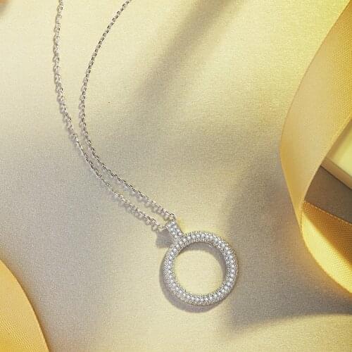 Fashion Round Shape Crystal Pendant Necklace for Women 925 Sterling Silver Chain Female Gift Jewelry