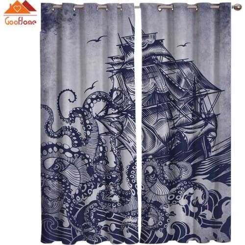 Sea Octopus Cthulhu Window Curtains Living Room Outdoor Fabric Drapes Curtain Home Decor