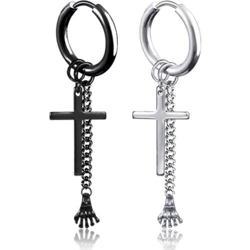 New Punk Cross Stainless Steel Ear clip Fashion Stud Earrings For Women Men Black Color Ear Piercings Fashion Jewelry