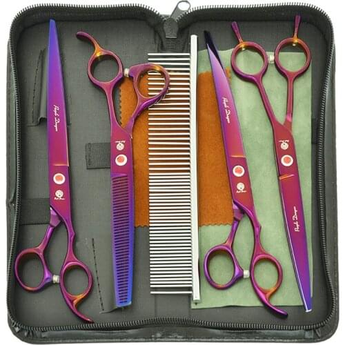 Purple Dragon 8.0" Pets Grooming Scissors Japan 440C Straight Curved Dog Cat Cutting Shears Thinning Tesoura Animal Tools B0046B