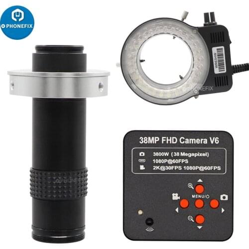 120X C-mount Lens + 38MP 1080P 60FPS Digital Video USB Camera + 56pcs LED Ring Light Lamp for Mobile Phone PCB Soldering Repair