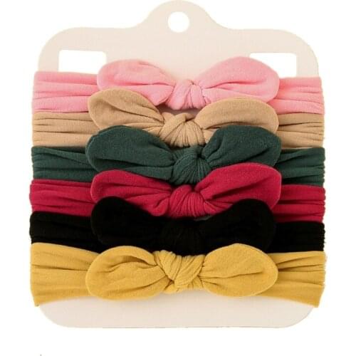 6 Pcs Solid Color Elastic Hair Bands Baby Girls Bow Headbands Soft Nylon Bowknot Headdress Hair Accessories for Newborn