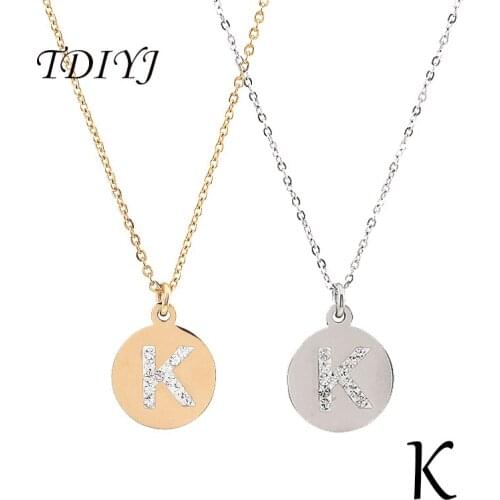 TDIYJ High Quality Stainless Steel Initial Necklace Discs Charm K Letter Friendship Gifts Golden Round Pendant Necklace 2pcs