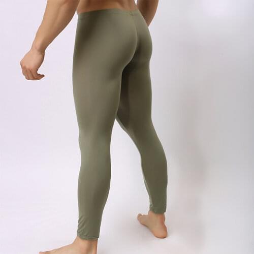 Sexy Mens Sleep Bottoms Ice Silk Ultra-thin Transparent Thermal Pants Cool Leggings Penis Pouch Long Johns Lounge Pants