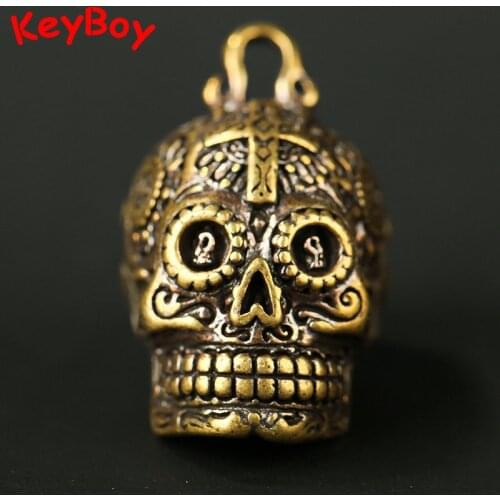 Halloween Skull Head Pendants Accessories Punk Man Vintage Brass Horror Face Keychain Charms Jewelry Car Key Rings Hanging Gifts
