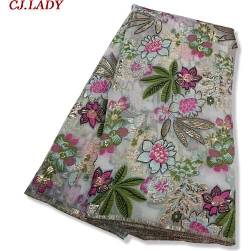 Latest nigerian lace african organza fabric 2021 high quality embroidery with stones 5 yards/pcs for sewing for Party Dress A04