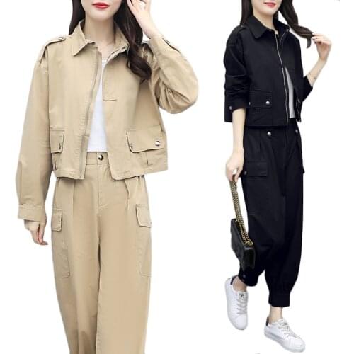 Plus size Women Suits 2021 Spring New Fashion Cardigan Tooling Nine-point Pants Two-Piece Suit Womens Loose Casual Sets 3XL 4XL