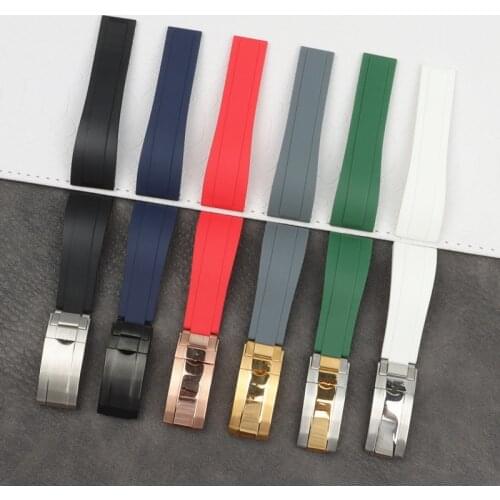 Brand Black Green Red White Gray 20mm Silicone Rubber Watchband For Role strap Daytona Submariner GMT OYSTERFL watch band tools