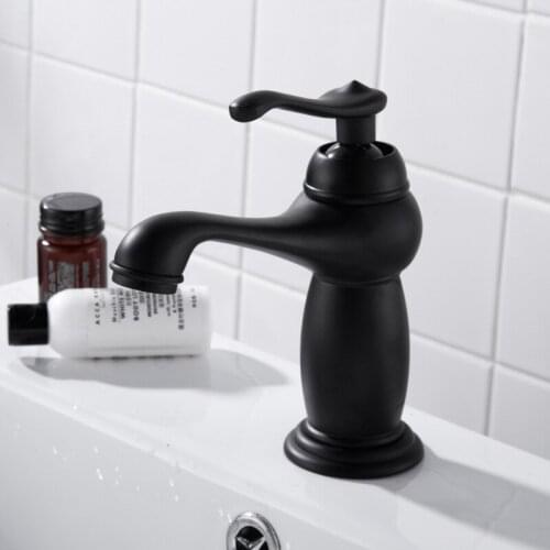 Luxury Bathroom Wash Basin Faucet European Style Retro Black Sink Tap Single Handle Cold and Hot Water Mixer Tap Deck Mounted