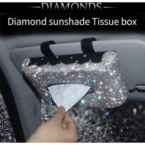 Car stying Crystal Diamond Car Tissue Box Universal for Sun Visor Hanging Tissue Box Holder Sunshade Case Car Accessories