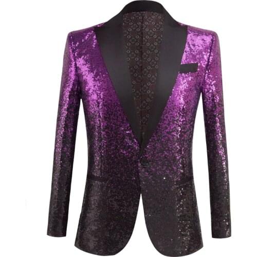 Black and Violet blue Sequin Shawl Collar Tuxedo Suit Blazer Men Wedding Groom Singer Prom Glitter Suit Jacket DJ Club Stage Bla