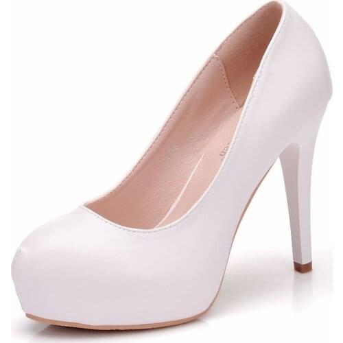 Thin High Heels Pumps Women Shoes women pumps wedding Party banquet PU Rhinestones Slip On 11CM Round Toe Shallow waterproof
