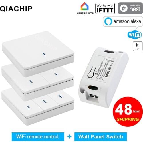 QIACHIP Tuya Smart Life APP push WiFi Switch Light AC 110V 220V Wall DIY Relay Timer RF 433Mhz Module Amazon Alexa Google Home