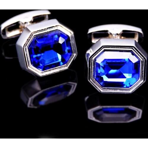 High grade hand polished octagonal Blue Zircon Cufflinks fashion mens French shirt cuff buttons womens jewelry