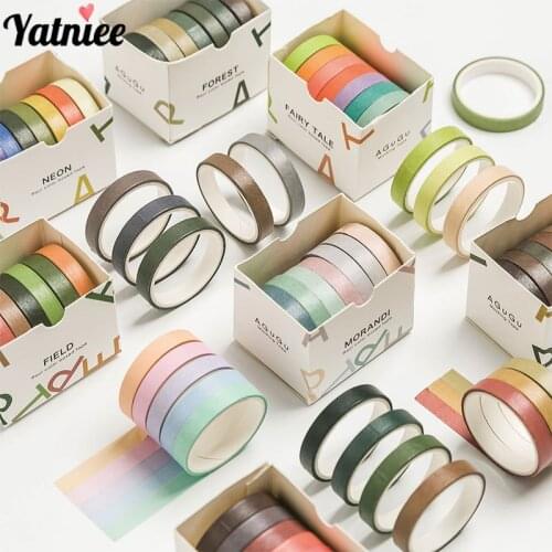 Yatniee7pcs/pack Washi Tape Set Retro Solid Color Basic Decoration Scrapbook Album DIY Masking Tape Stickers Labels