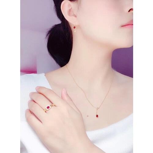 Anniversary Best Gift Ruby jewelry set Natural Real Ruby 925 sterling silver 1pc Ruby pendant,1pc ruby ring,2pcs ruby Earring