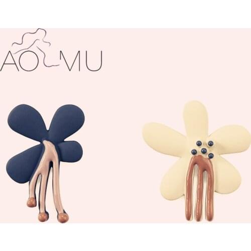 AOMU 2020 New S925 Cute Spray Paint Asymmetry Earrings Colorful Flowers Enamel Glaze Stud Earring for Women Party Jewelry Gifts